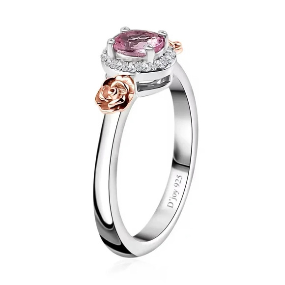 Premium Narsipatnam Pink Spinel, White Zircon Rose Flower Ring in 18K Vermeil RG - Picture 5 of 6